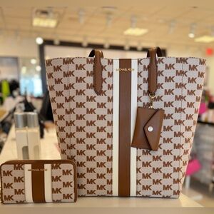 Michael Kors Vincent Large Jacquard Tote with Card Case Attachment and W…